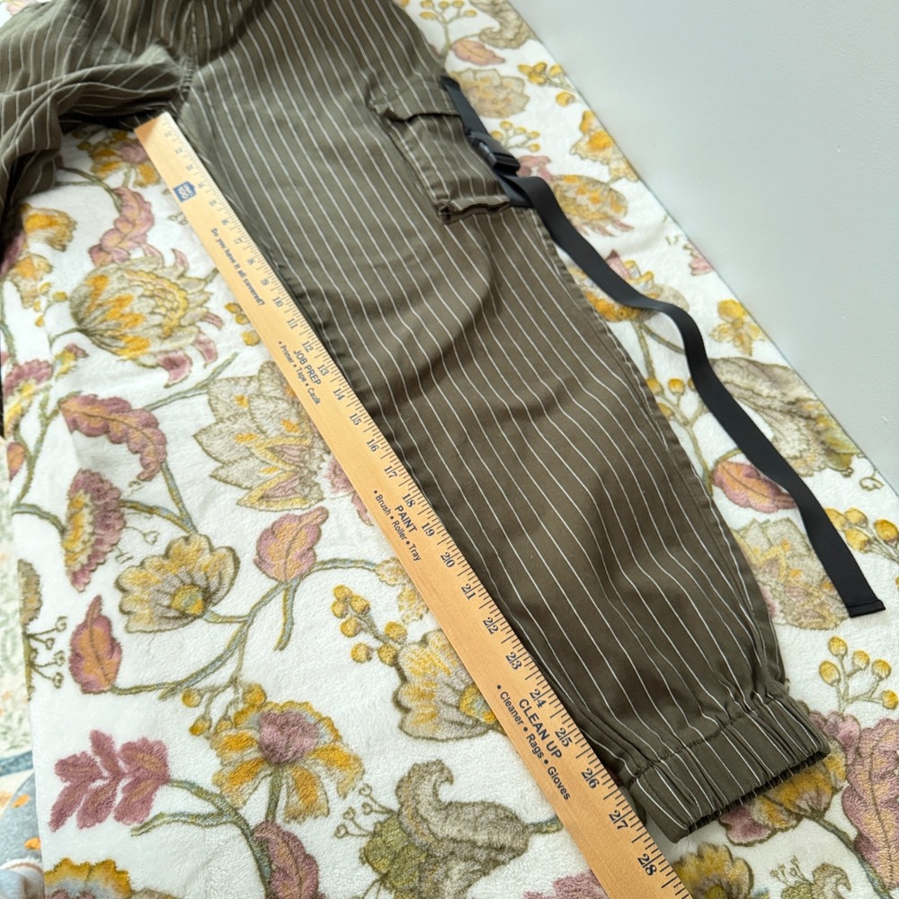 American Bazi Pinstripe Cargo Joggers Gorpcore Green Utility Techwear Belted - Picture 5 of 10